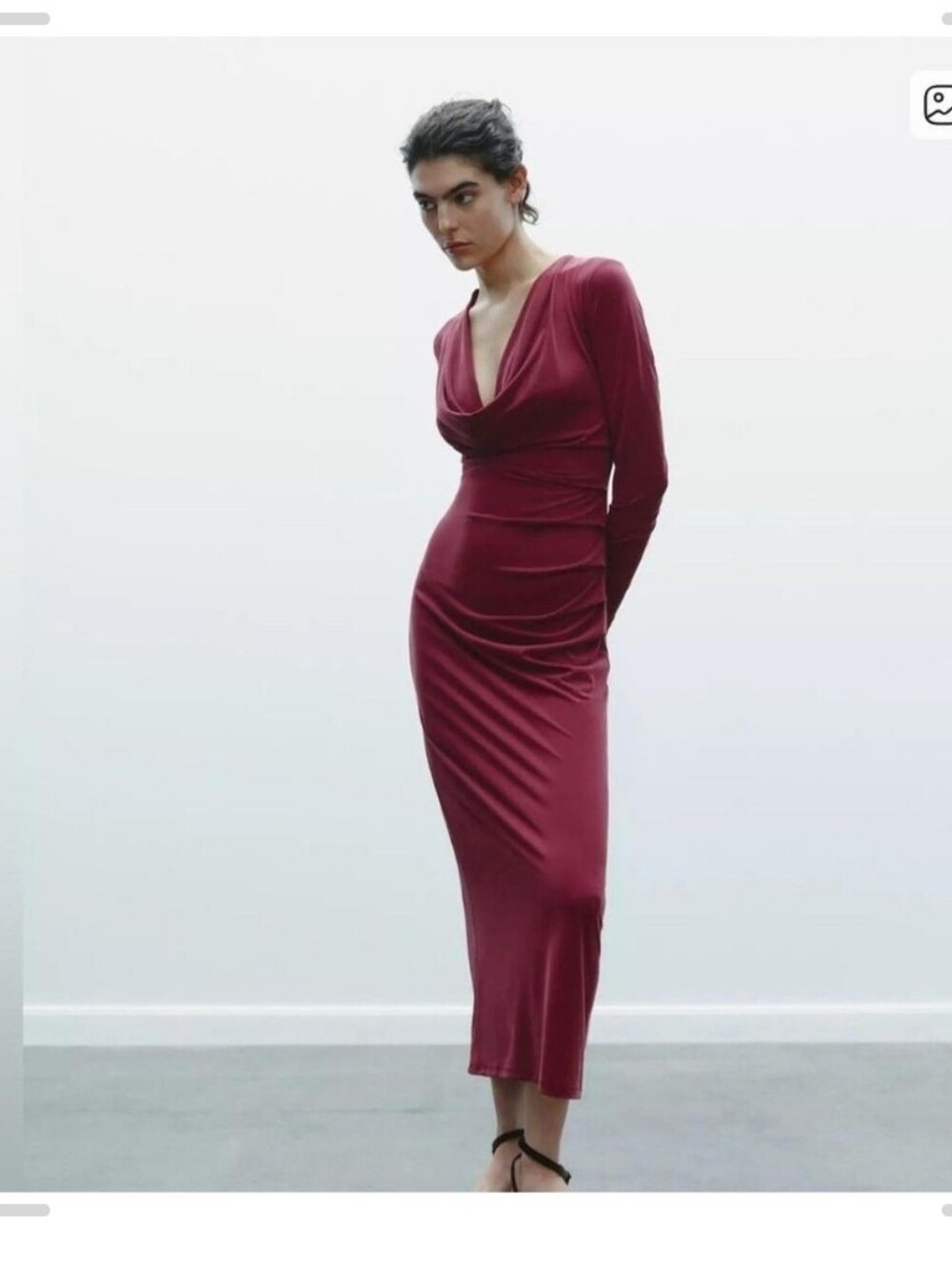 Zara Berry-Red Draped Cowl Maxi Dress